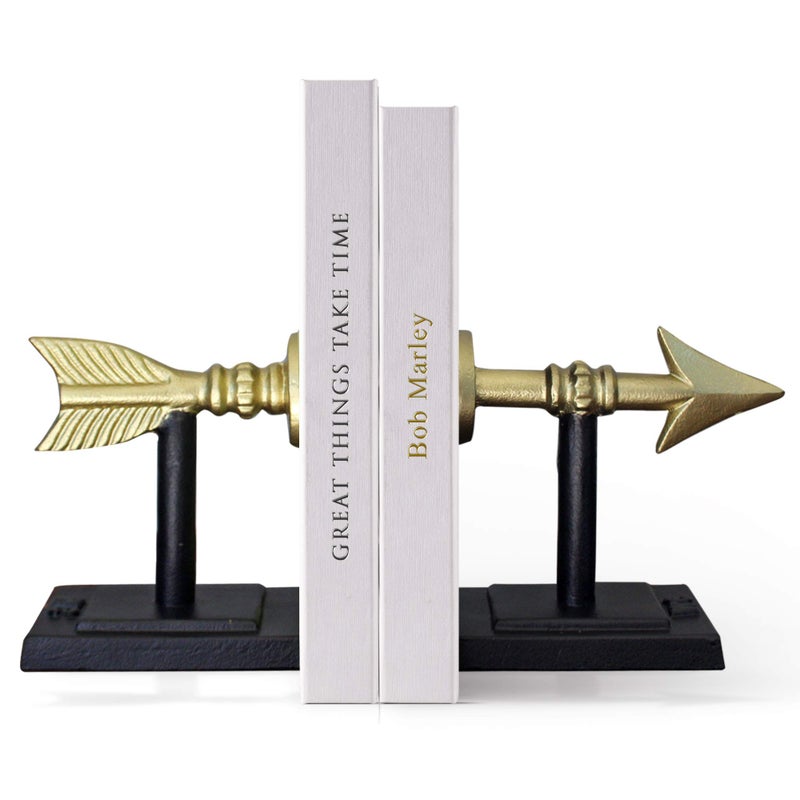 Wallcharmers Large Gold Arrow Metal Bookends | Heavy, Decorative, Farmhouse, & Unique for The Bookshelf by Wallcharmers - Image 1